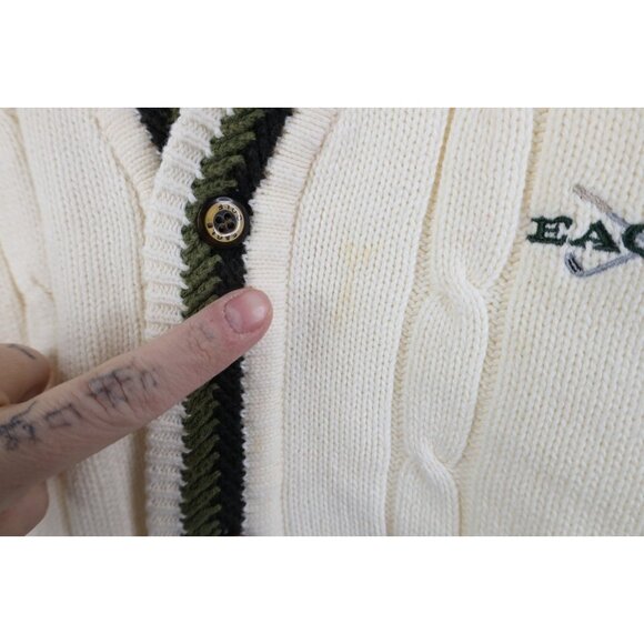 Vintage 90s Streetwear Mens Large Cotton Cable Knit Golf Cardigan Sweater Vest - Picture 5 of 11